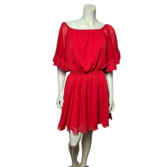 Endless Rose pinkish Red Off-Shoulder Ruffled Dress, Size Small - Picture 1 of 6
